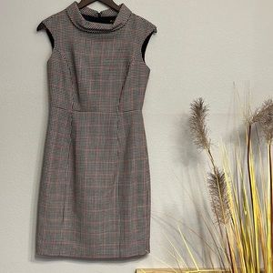 Brooks Brothers Midi Sheath Dress in Black & Red Pattern with Cowl Neck